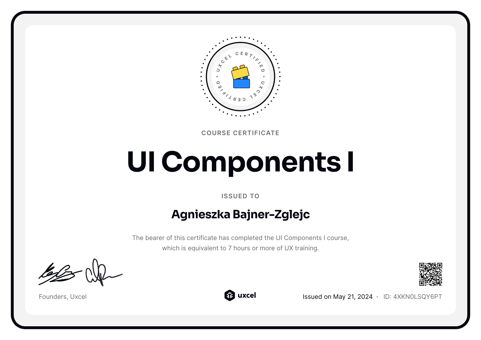 Agnieszka Bajner-Zglejc's certificate